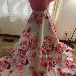 Pink Floral 2 piece Mori Lee prom dress with ball skirt